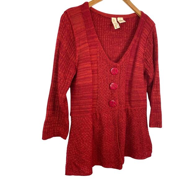 Red Orange Cardigan Knit Peplum Sweater Anthropologie Large Petite - Picture 3 of 5